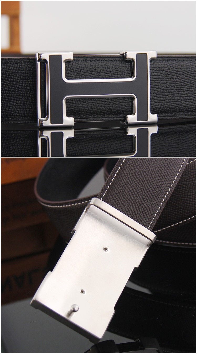 劳斯尼亚轻奢品牌男士皮带高端商务不锈钢字母平滑扣头层牛皮腰带男