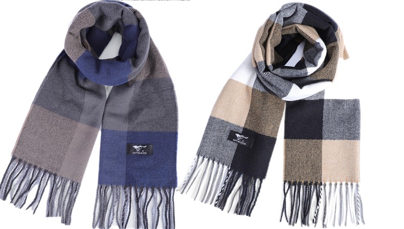 七匹狼(septwolves)围巾男士秋冬季时尚保暖格子拼色条纹加厚腈纶围脖