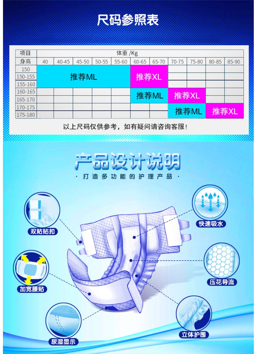 康乐佳 加强型成人纸尿裤 产妇老年人尿不湿 搭扣型失禁裤 加强型ml10