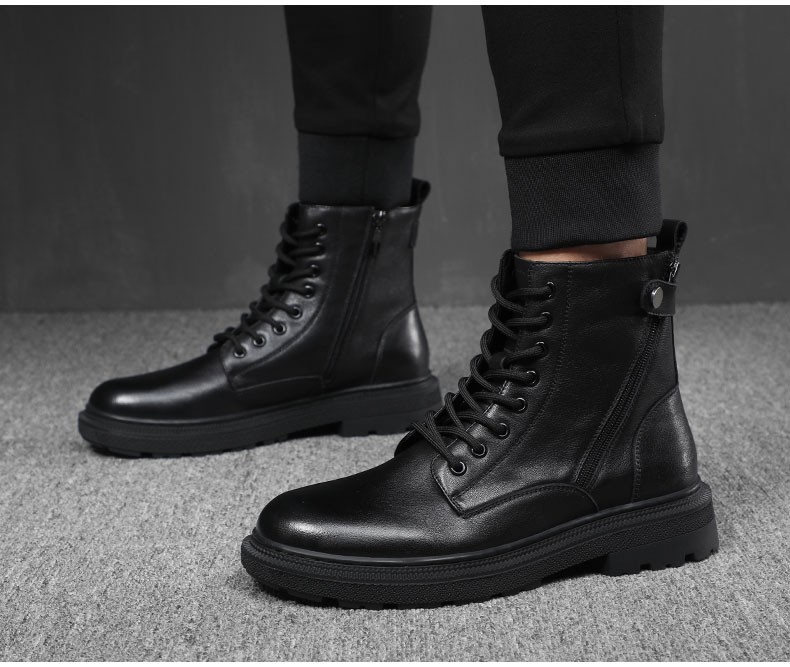 蔻罗娜品牌马丁靴男秋冬2021新款皮靴高帮真皮休闲皮鞋工装雪地靴子潮