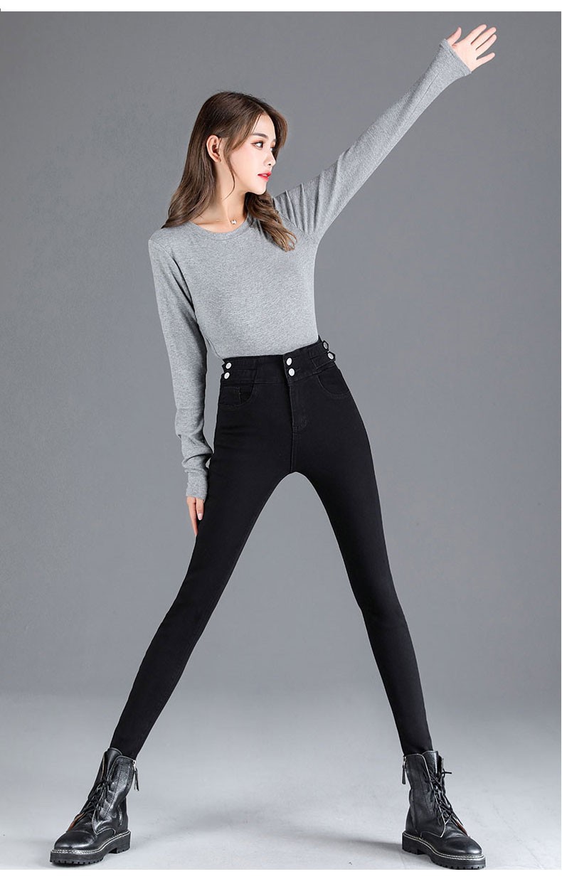 年秋冬季新款修身显瘦铅笔裤弹力紧身女士小脚裤子女装潮黑色加绒s