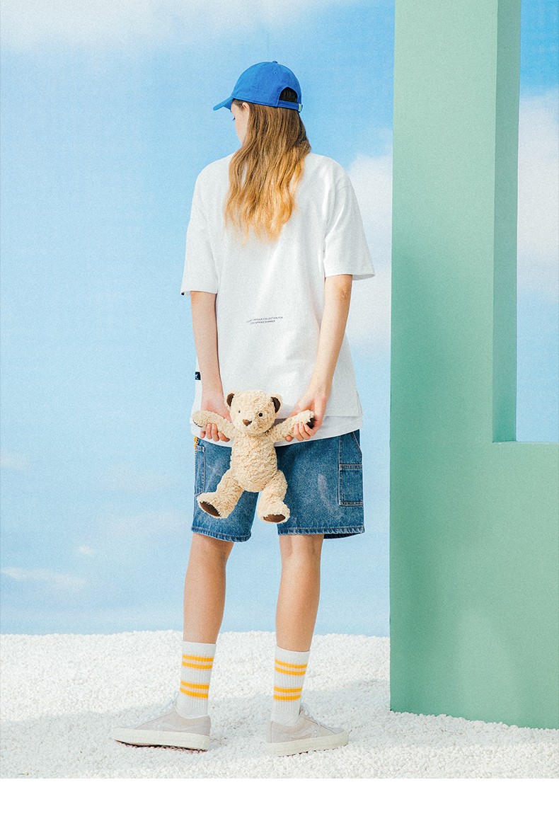 lilbear小熊t恤情侣短袖潮牌潮流印花短袖男夏季宽松半袖新款衣服白色