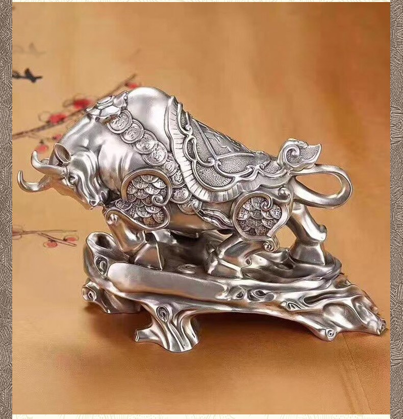 甲门jiamen奢遇925纯银生肖牛气冲天摆件2021年牛年纪念礼品工艺品