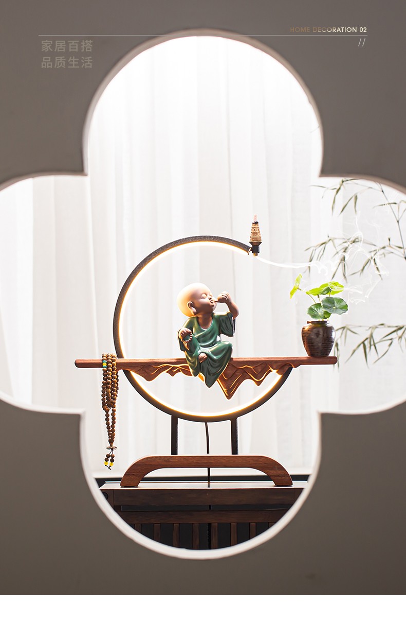 久造禅意紫砂小和尚倒流香摆件创意陶瓷小沙弥家居客厅玄关办公室桌面