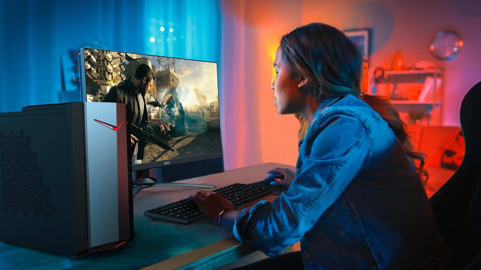 宏碁(acer) 暗影骑士·威n50英特尔i5游戏台机18l水冷散热急速固态64g