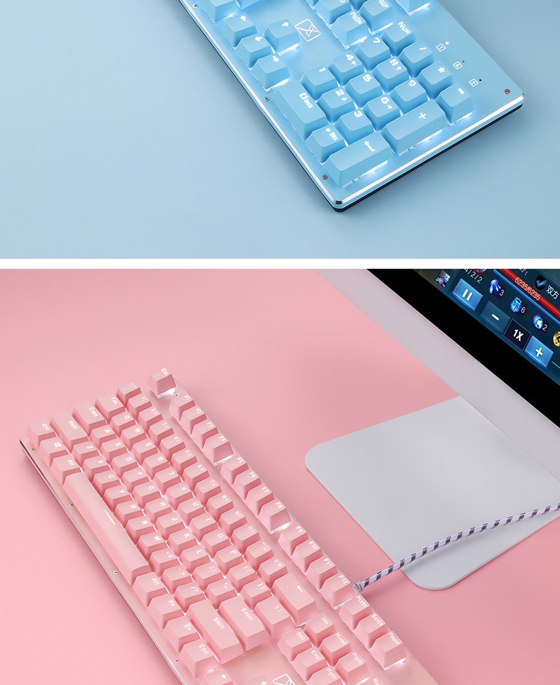 olevo 少女心可爱网红真机械键盘游戏笔记本台式通用全键无冲游戏usb