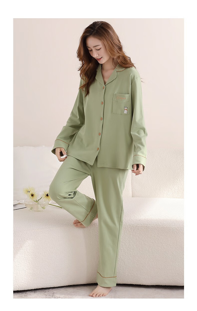 意大莱睡衣女士优选纯棉春秋季开衫翻领显白色可外穿女士睡衣时尚可外