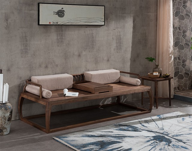 百靓 现代新中式罗汉床榻全实木北美黑胡桃木家具定制禅椅沙发床老