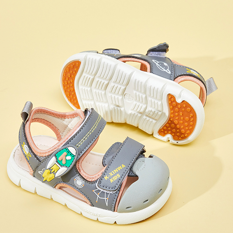 开心娃儿童学步鞋男童夏季款宝宝沙滩凉鞋女童包头轻便机能鞋粉红色16