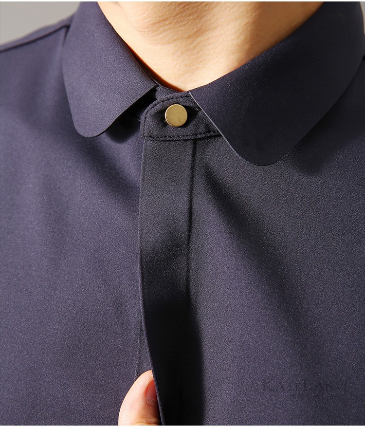 凯特蓝威品牌男士长袖衬衫2021新款伊顿领英伦绅士圆角领抗皱免烫无缝