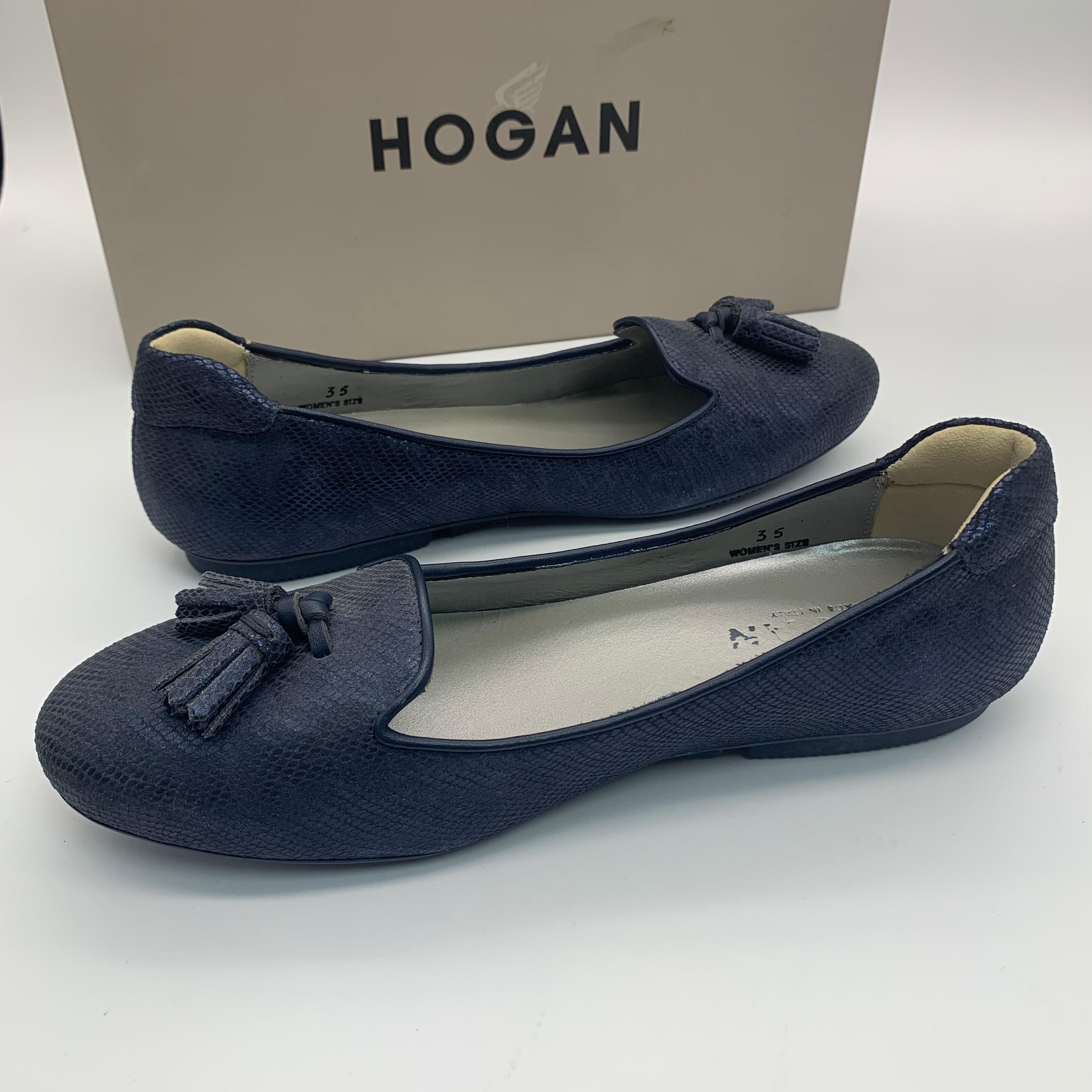 hogan深蓝色牛皮女士平底鞋35码