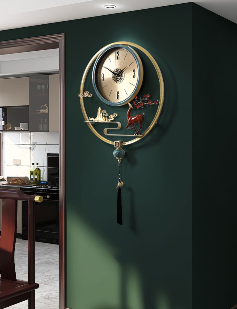 玺翰雅新中式钟表挂钟客厅家用时尚新款石英钟纯铜复古时钟挂墙钟饰