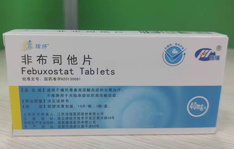 恒瑞瑞扬非布司他片40mg10片盒痛风患者高血酸血症的长期治疗1盒装
