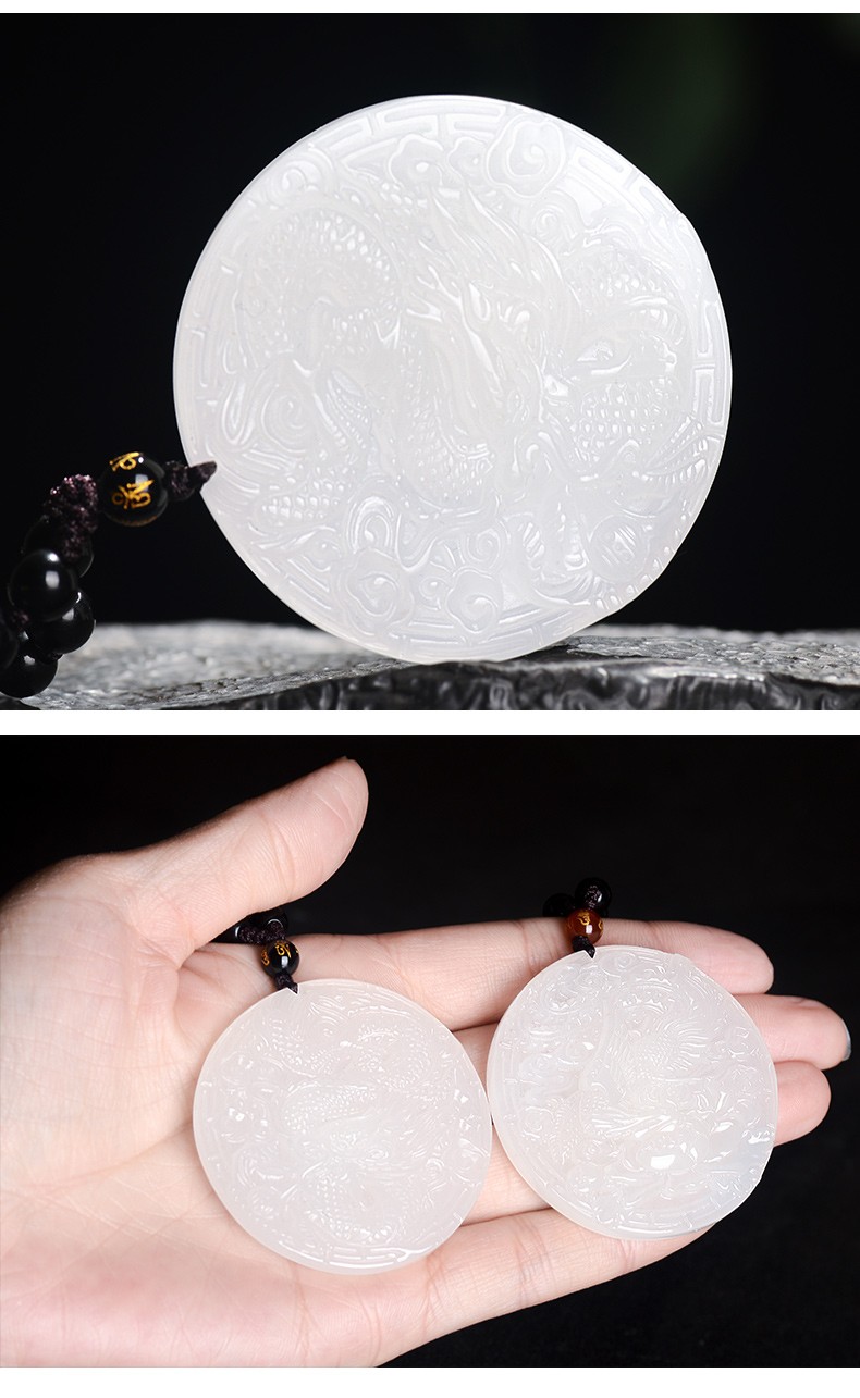 金召玉 和田玉羊脂白玉龙凤吊坠情侣款玉佩龙凤呈祥挂件 羊脂白玉龙佩