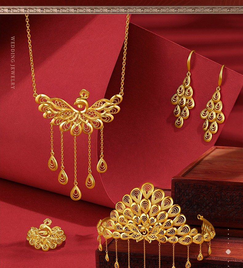 周六福黄金项链女款足金婚嫁戒指耳饰结婚首饰凤冠有凤来仪计价套链43