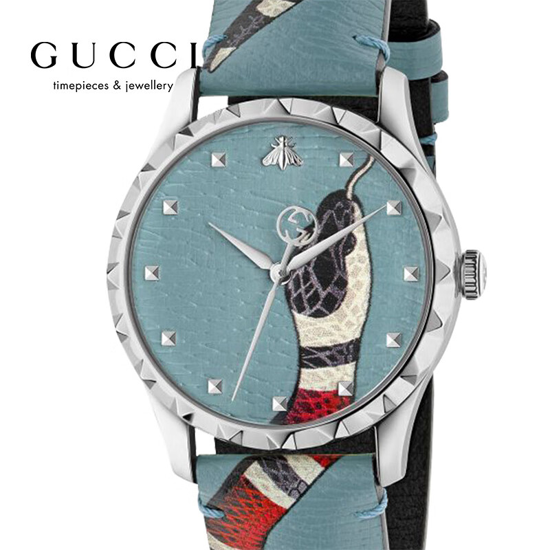 古驰guccigtimeless系列蛇印花艺术表盘印花皮表带中性国际名表正品