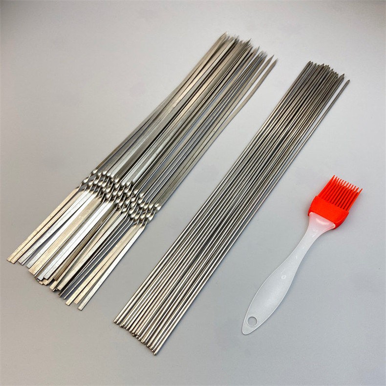 羊肉串圆签扁签烧烤工具户外烤肉夹配件烧烤针铁叉不锈钢烧烤签子圆签