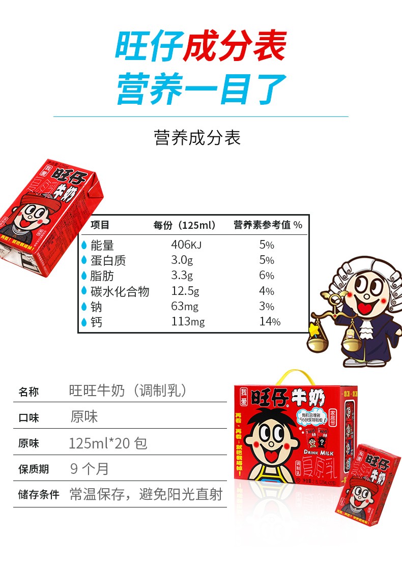 职业版旺仔牛奶复原乳儿童牛奶众志成城礼盒装旺仔牛奶125ml20盒职业