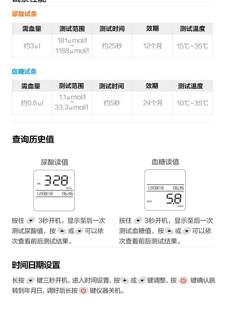 三诺sannuoug12血糖尿酸测试仪家用医用测量双功能检测仪痛风自检仪器