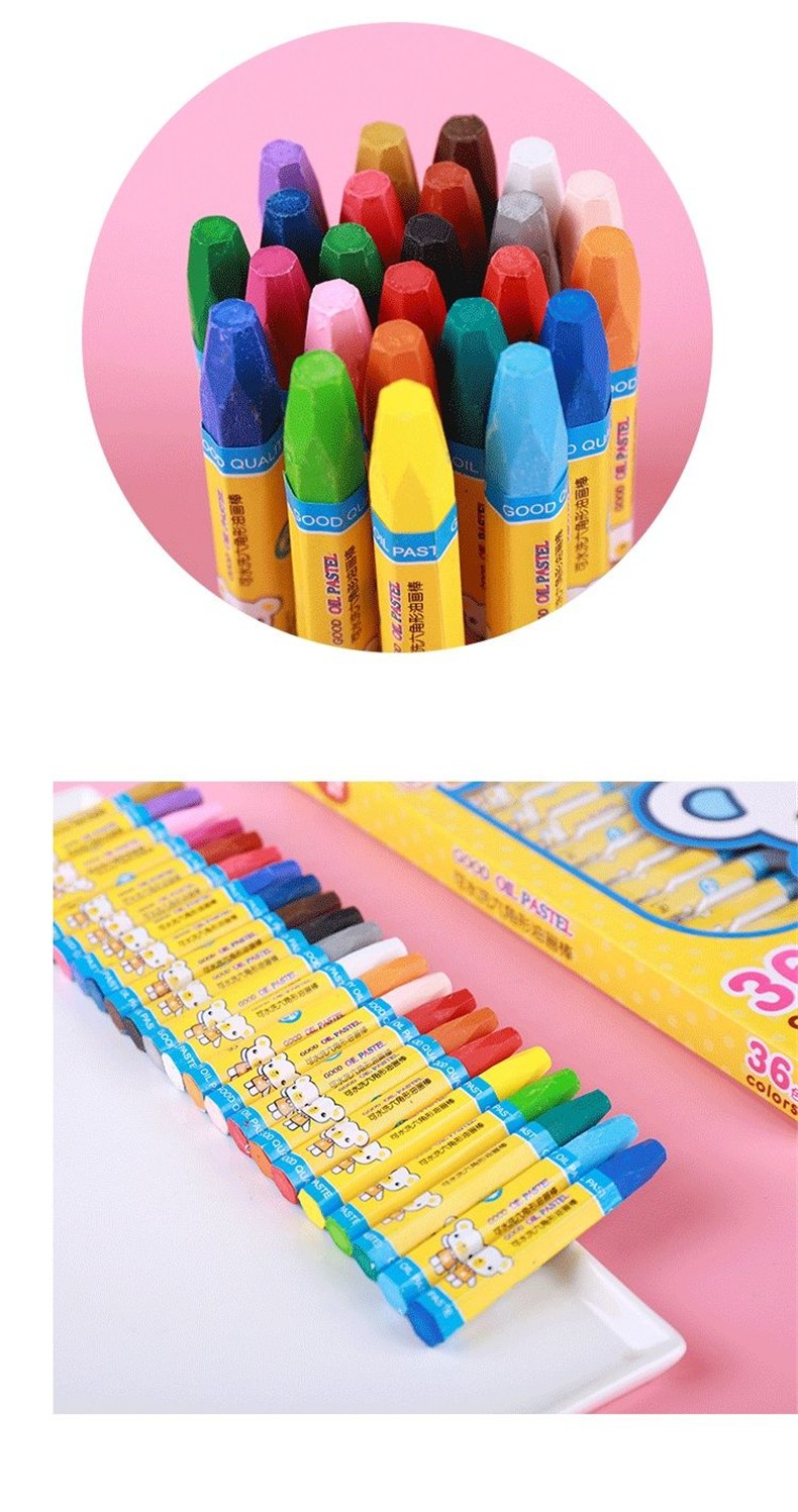 可水洗油画棒彩色蜡笔幼儿园画笔绘画笔涂鸦笔 36色 油画棒1盒(加3本