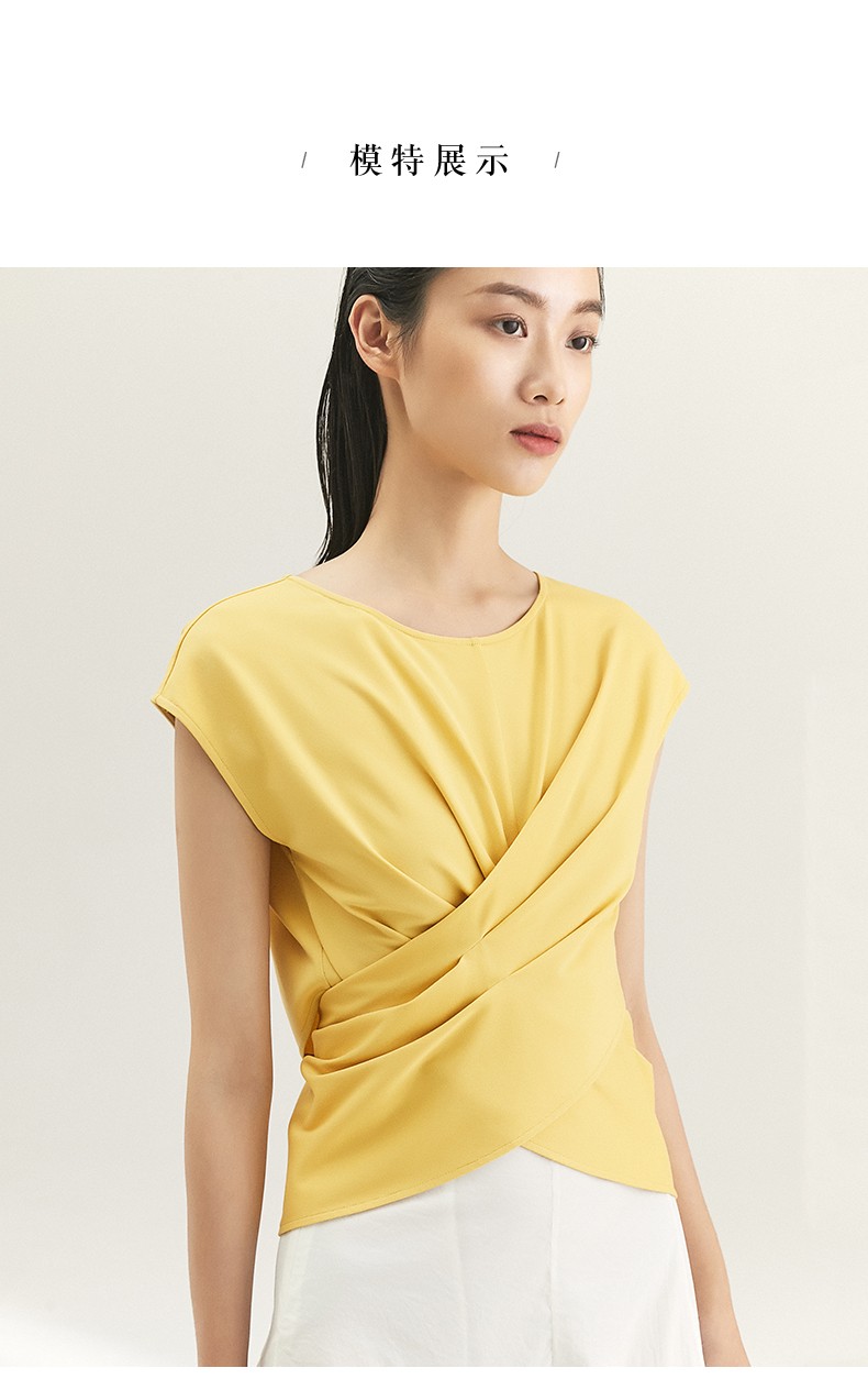 eachway艺之卉时尚针织套头衫上衣女2022年夏新品纯色短袖圆领百搭中