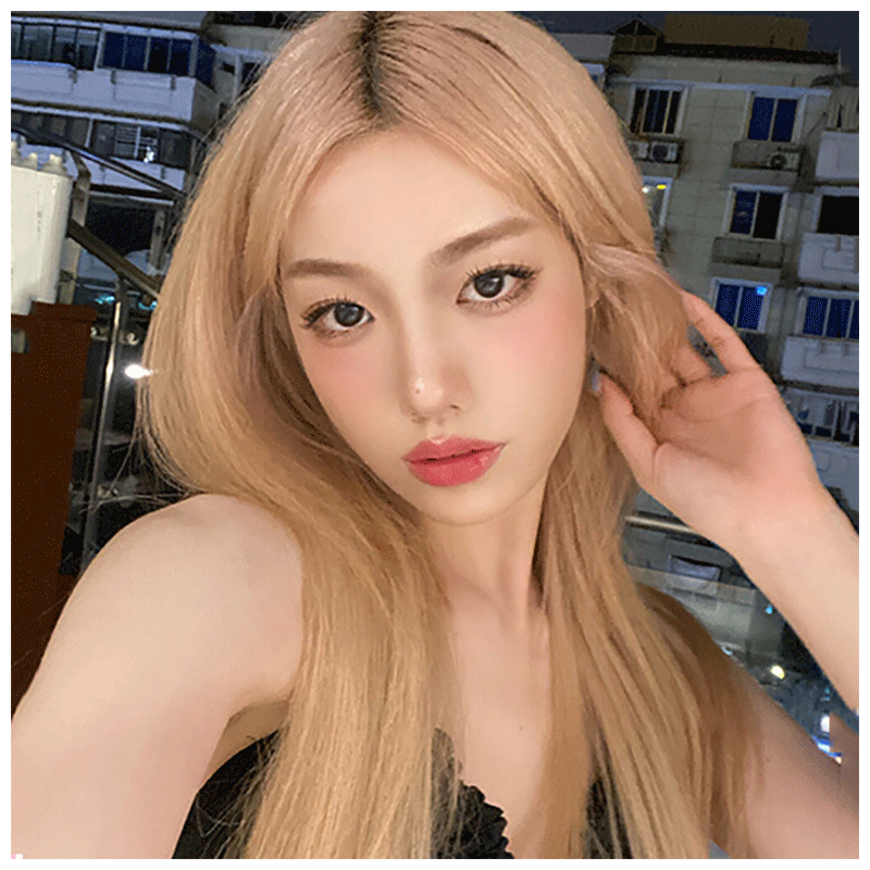 天使丝丝网红假发女长直发韩式同款中分奶茶白金色中长发全头套 奶茶