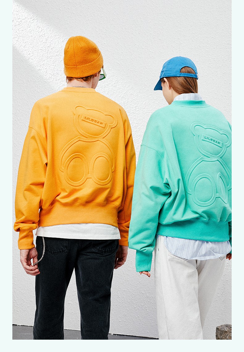 lilbear小熊卫衣新款春季圆领宽松上衣情侣潮流衣服街头男生长袖绿色