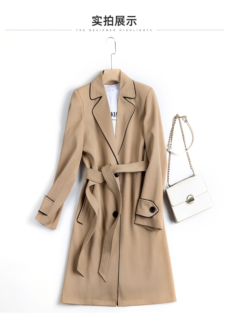 罗蒙女士风衣春季新款宽松单排扣外套时尚休闲中长款大衣卡其160