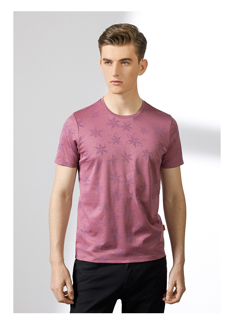 vasto华斯度夏季新款男士提花t恤中年父亲短袖薄款圆领男装上衣黑色