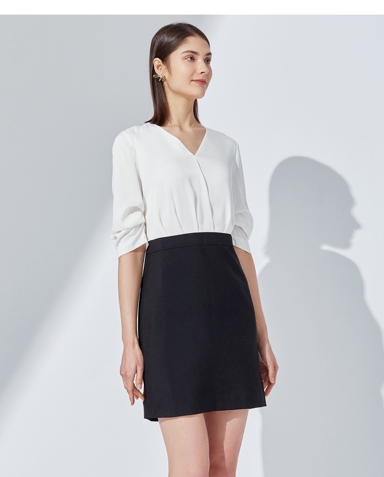 g2000女装连衣裙春夏新款黑白职业拼接连衣裙通勤轻熟显瘦裙00762048