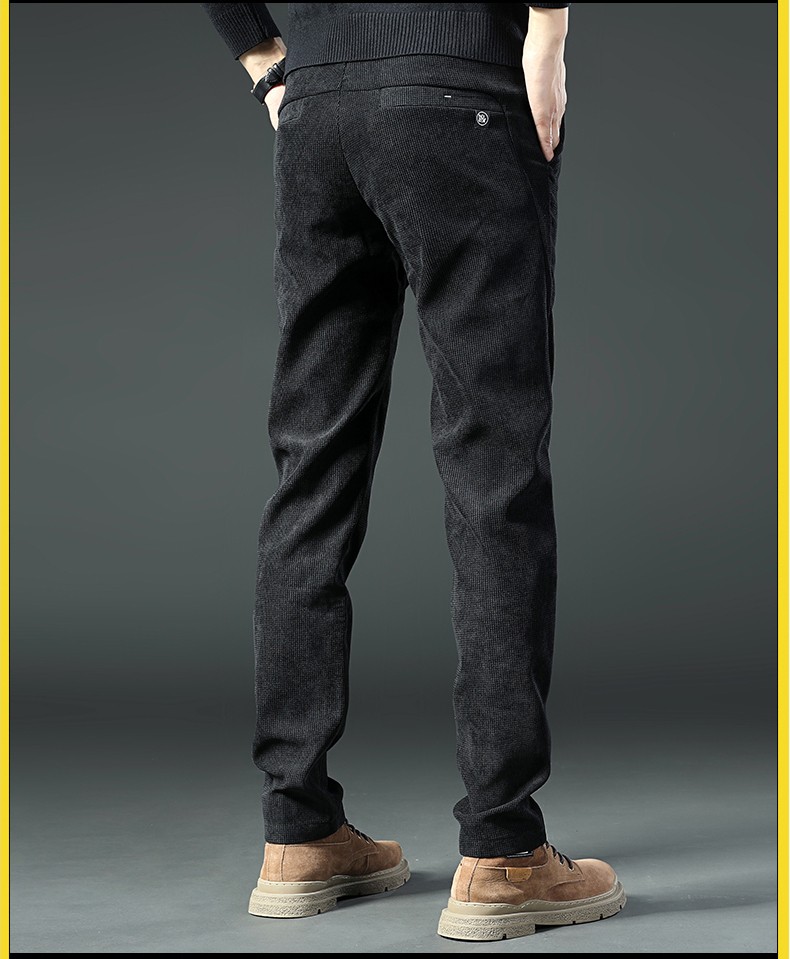 灯芯绒休闲男裤秋冬款加厚加绒裤子男秋冬季直筒裤男士休闲裤黑色28