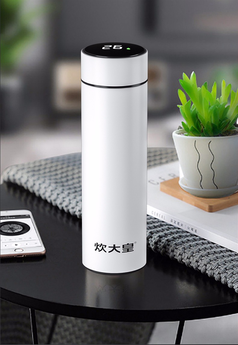 炊大皇智能显温304不锈钢保温水杯男女学生便携商务保温杯500ml绅士黑