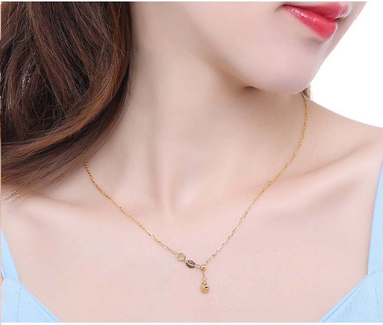 项链女彩金玫瑰金锁骨链黄自由调节o字链k金素金素链18k黄金55cm14mm