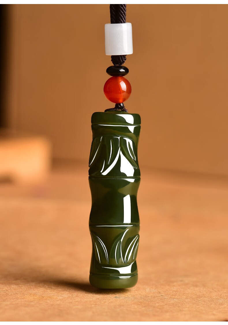 竹节吊坠男女士款天然玉石节节高升玉坠富贵竹玉佩竹韵挂件玉牌白色款