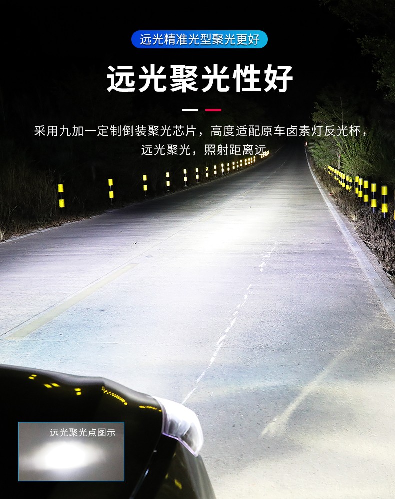 九加一led大灯525l超高亮汽车灯泡近光h11远光9005聚光自带光型切线