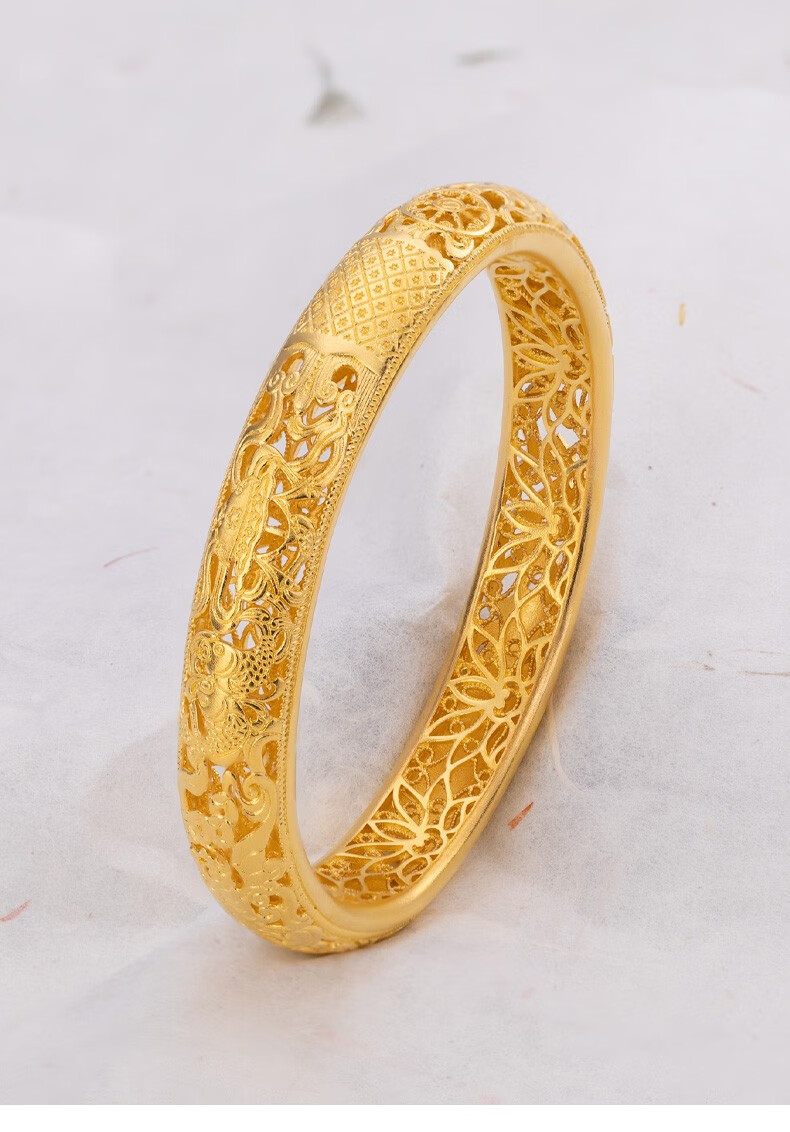 永隆金号金包银手镯女足银古法宫庭传承花丝吉祥八宝金镯子送人礼物圈