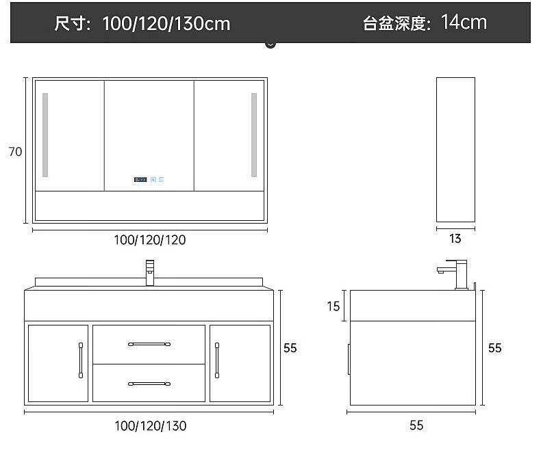 柜卫生间一体实木洗手洗脸盆组合洗漱台g06226160cm黑木纹普通镜柜
