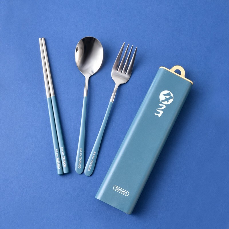 日本品牌不锈钢便携餐具套装筷子勺子套装外带旅行便携学生餐具上班族