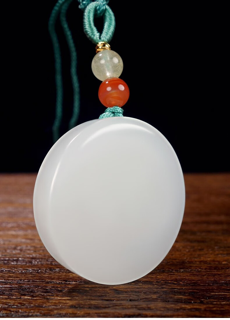 玉等我和田玉羊脂白玉平安无事牌吊坠男女圆形玉石无字牌玉坠情侣挂件