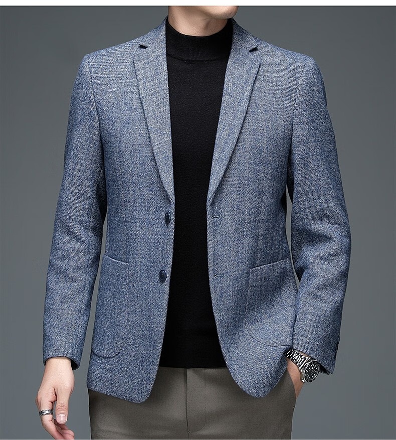 言驹轻奢品牌 西装男羊毛秋冬季款中年商务休闲保暖纯色毛呢大衣西服