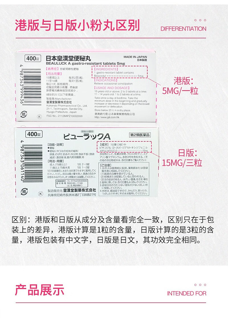 【官方直供】原装日本进口皇汉堂小粉丸小红丸便秘丸润肠通便粉色小