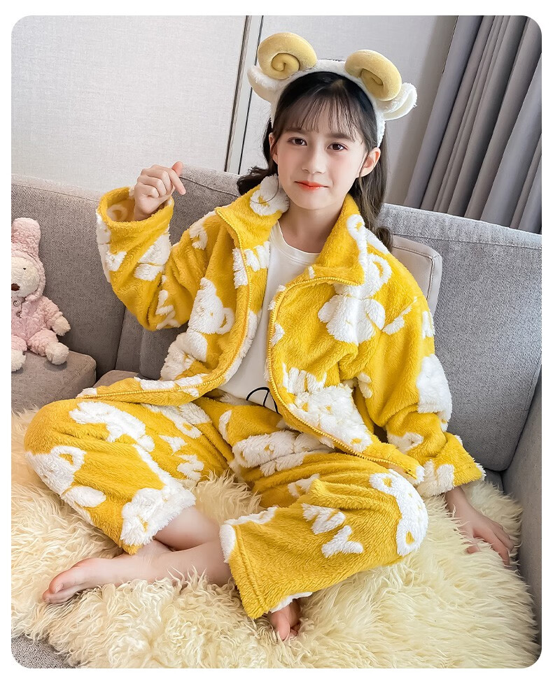 儿童睡衣女童秋冬季珊瑚绒加厚套装女孩宝宝法兰绒公主大童家居服