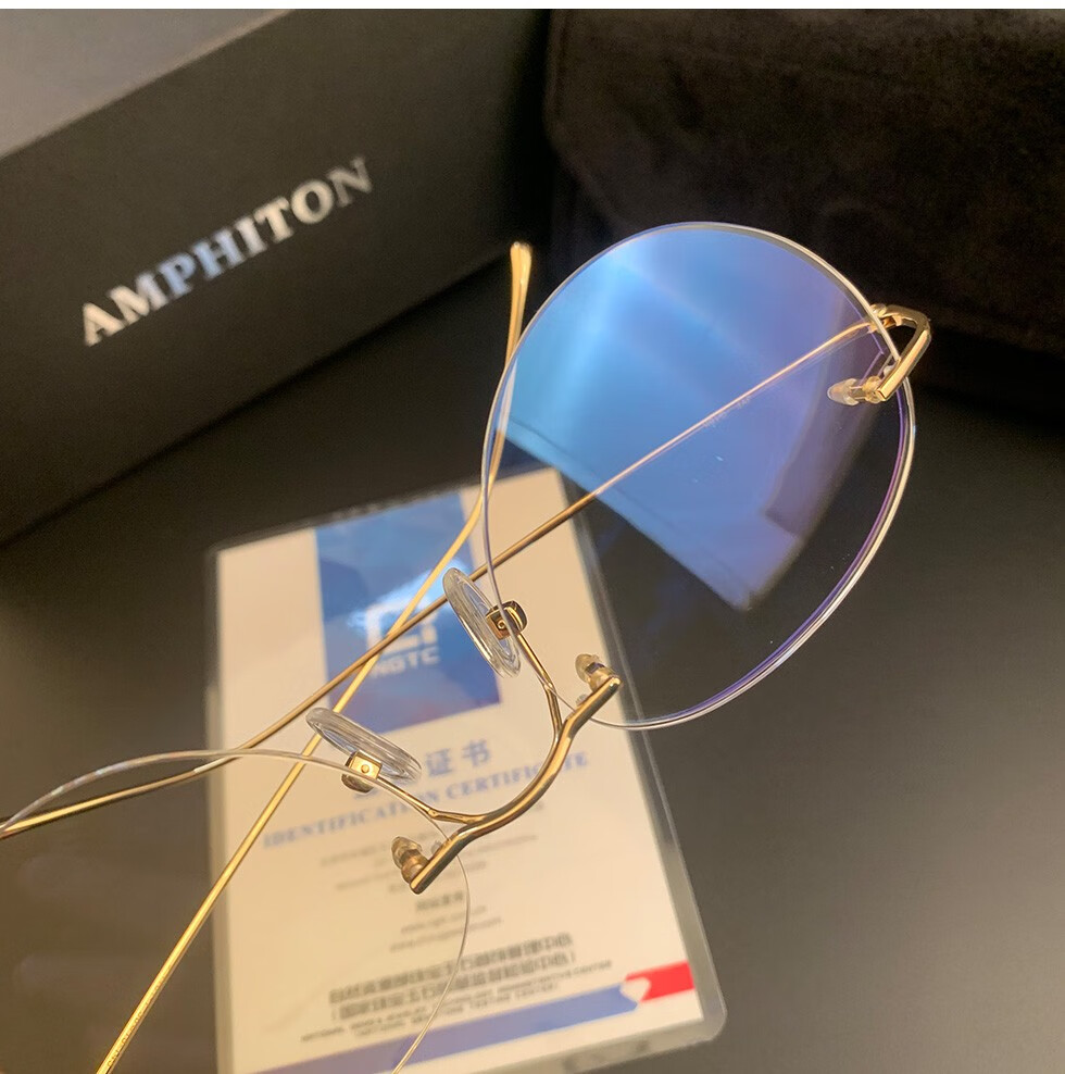 黄金精品无框椭圆形纯金眼镜框定制18k黄金眼镜架老板总裁商务私人