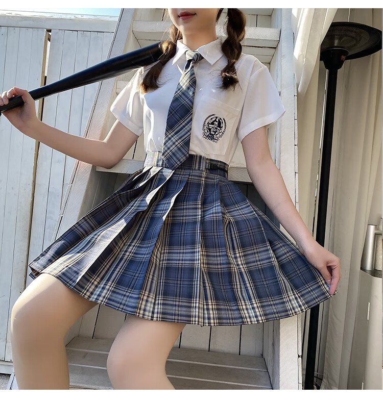 晒海jk制服日系百褶裙格裙子学生衬衫半身裙套装百搭学院风 晒海格裙
