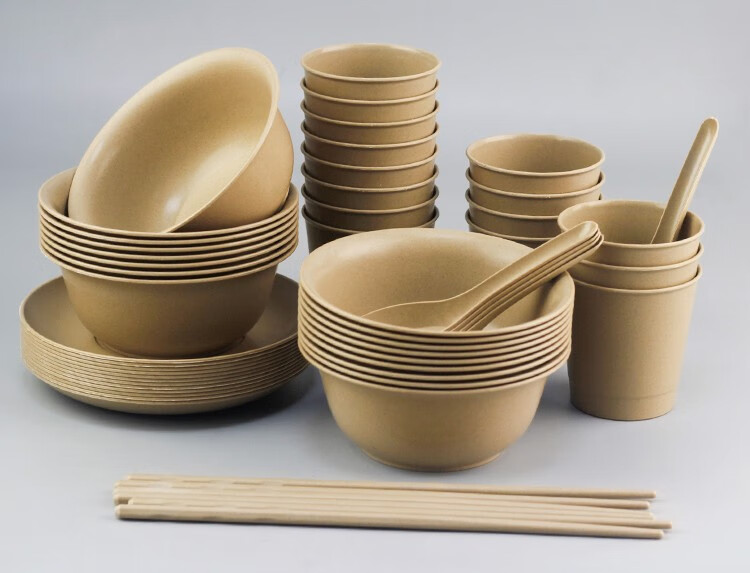 优凡优品 稻壳一次性餐具四件套加厚可降解碗筷子套装酒席野餐家用 50