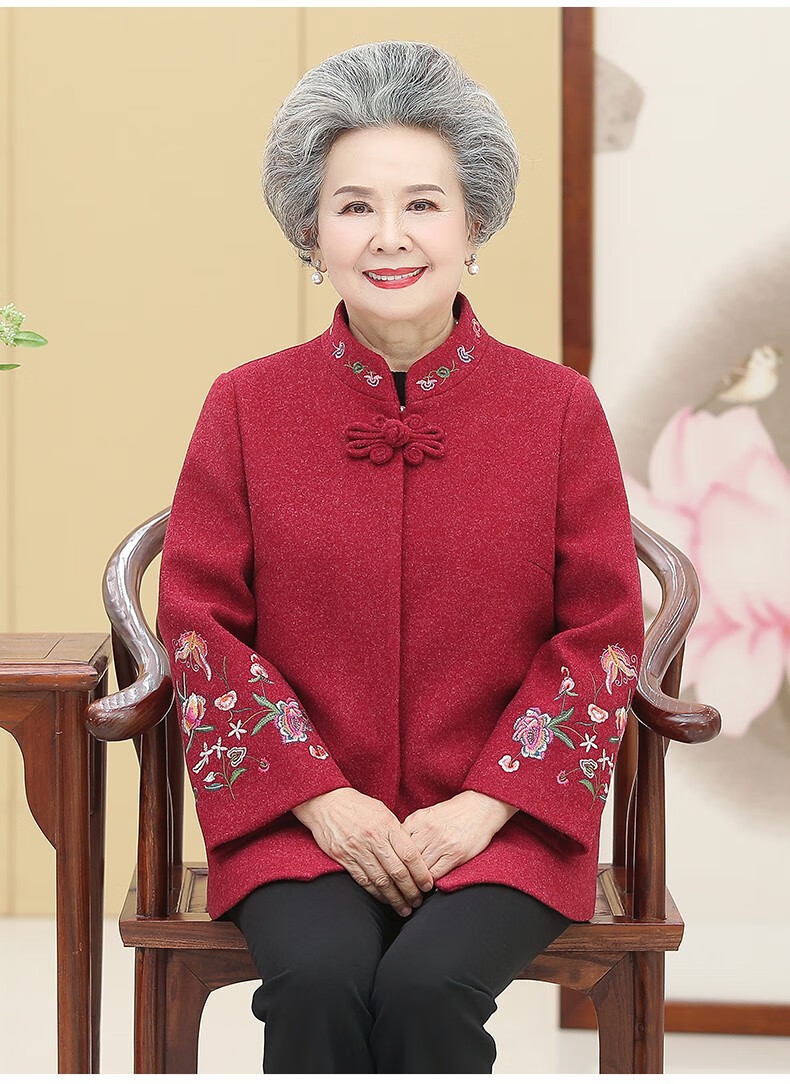 装60岁70-80老人上衣服胖老太太婆婆妈妈春秋唐装毛呢大码立领新款