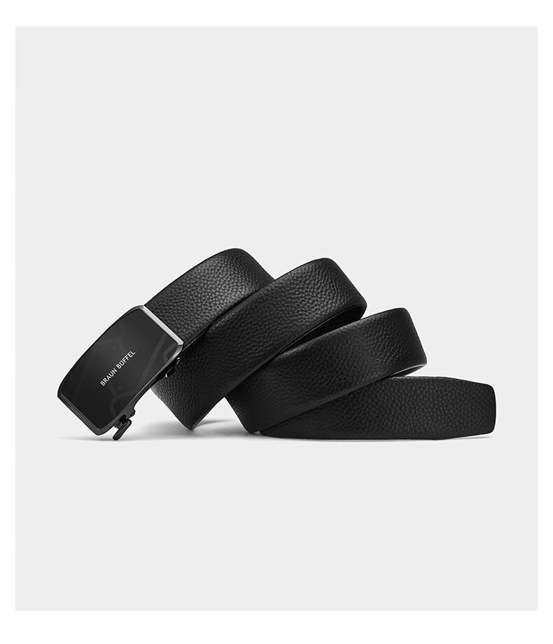 braunbuffel布兰施新款男士自动扣真皮带商务休闲腰带黑色1250
