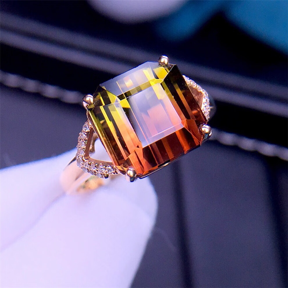 墨辰珠宝 天然西瓜碧玺戒指 彩色宝石18k金镶嵌 裸石6.