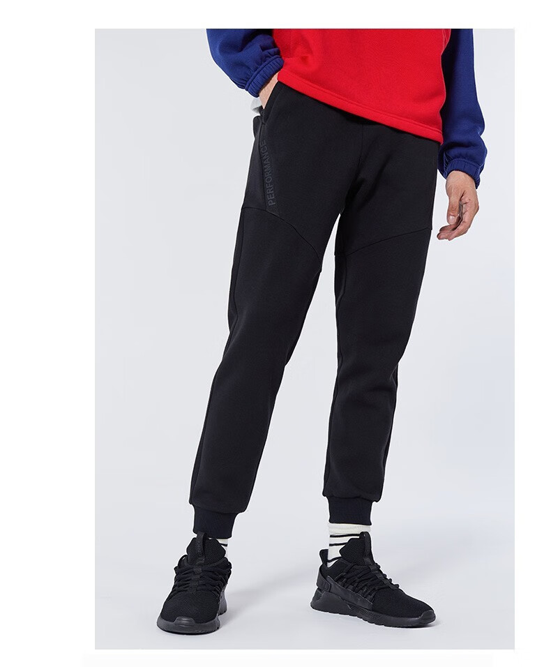 鸿星尔克(erke) 运动裤男春夏季男士黑色梭织长裤青少年收口小脚裤子