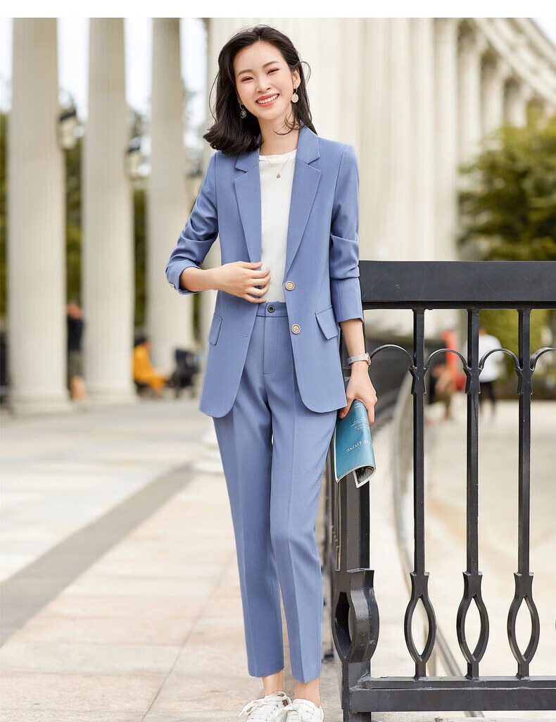 芬腾粉色西装套装女秋冬2021新款韩版洋气时尚女士春季小西服外套黑色